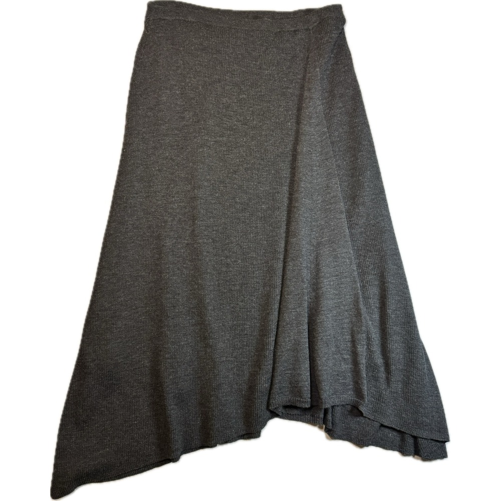 Eileen Fisher Skirt Women L Gray Merino Wool Silk Lined Asymmetric Quiet Luxury